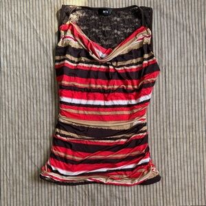 BCX Women's Striped Sleeveless Top - Red and Brown - Size XL